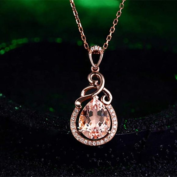 Dainty Water Drop Hollow Pear Elegant Rose Gold Necklace for Women, EVGG1092 - Picture 6 of 8